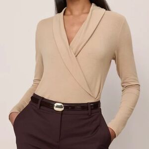 Ann Taylor Beige Drape Front Blouse XXS